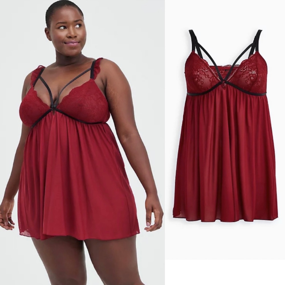 TORRID CAP SLEEVE STRAPPY BABYDOLL - BURGUNDY
